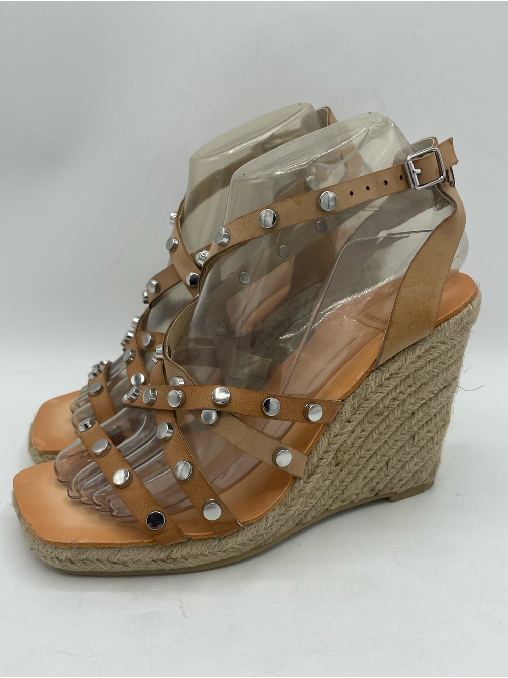 Dolce Vita Maxton Tan Studded Faux Leather Espadrille Wedge Sandals